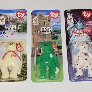 Lot of 3 International Collectible TY Beanie Babies Ireland Canada USA